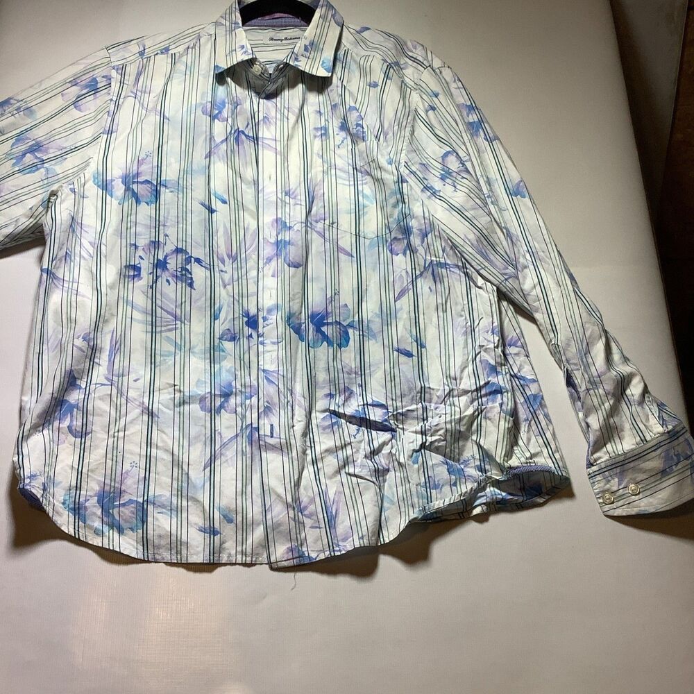 Tommy Bahama Shirt Mens Size L Blue Floral Long Sleeve Button Up